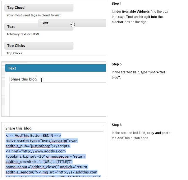 Pasos 4 a 6 de la inclusión del widget de recomendación en redes socialesle